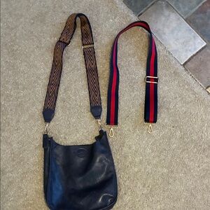 Stylish Navy Leather Crossbody Bag with 2 Straps